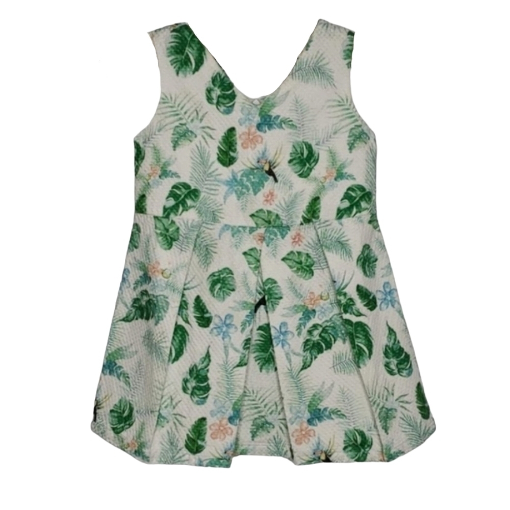 Gingersnaps White Box Pleated Sleeveless Dress Tropical Leaves Print size 2T